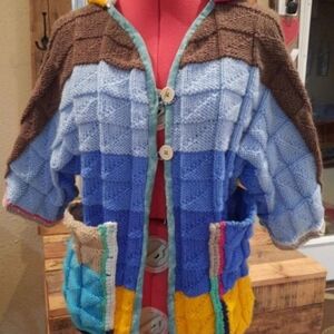 Upcycled vtg afghan blanket coat cardigan M hoodie Don't Throw It Out
